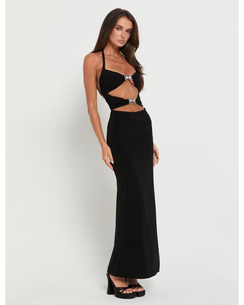 2024ss sexy black  with empty bow dress