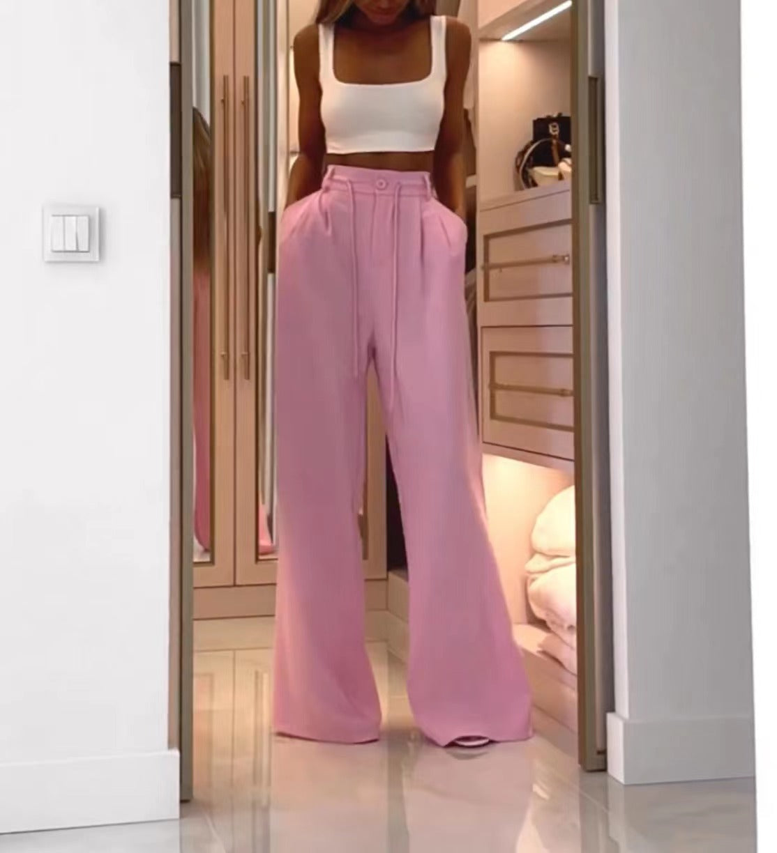 Pink and white patchwork jumpsuit