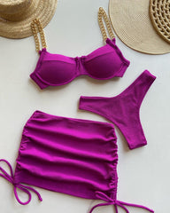 Sexy dreiteiliges Bikini-Set mit modischer Kette 