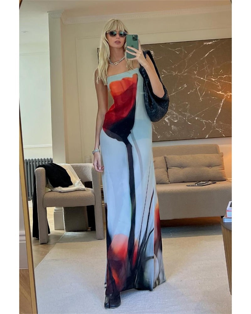 2024ss sexy halter print holiday dress