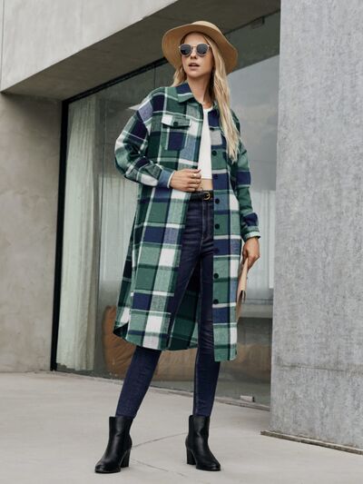 Karierter Trenchcoat mit Taschen und Knopfleiste