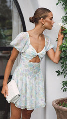 Blue Floral Cutout Mini Dress