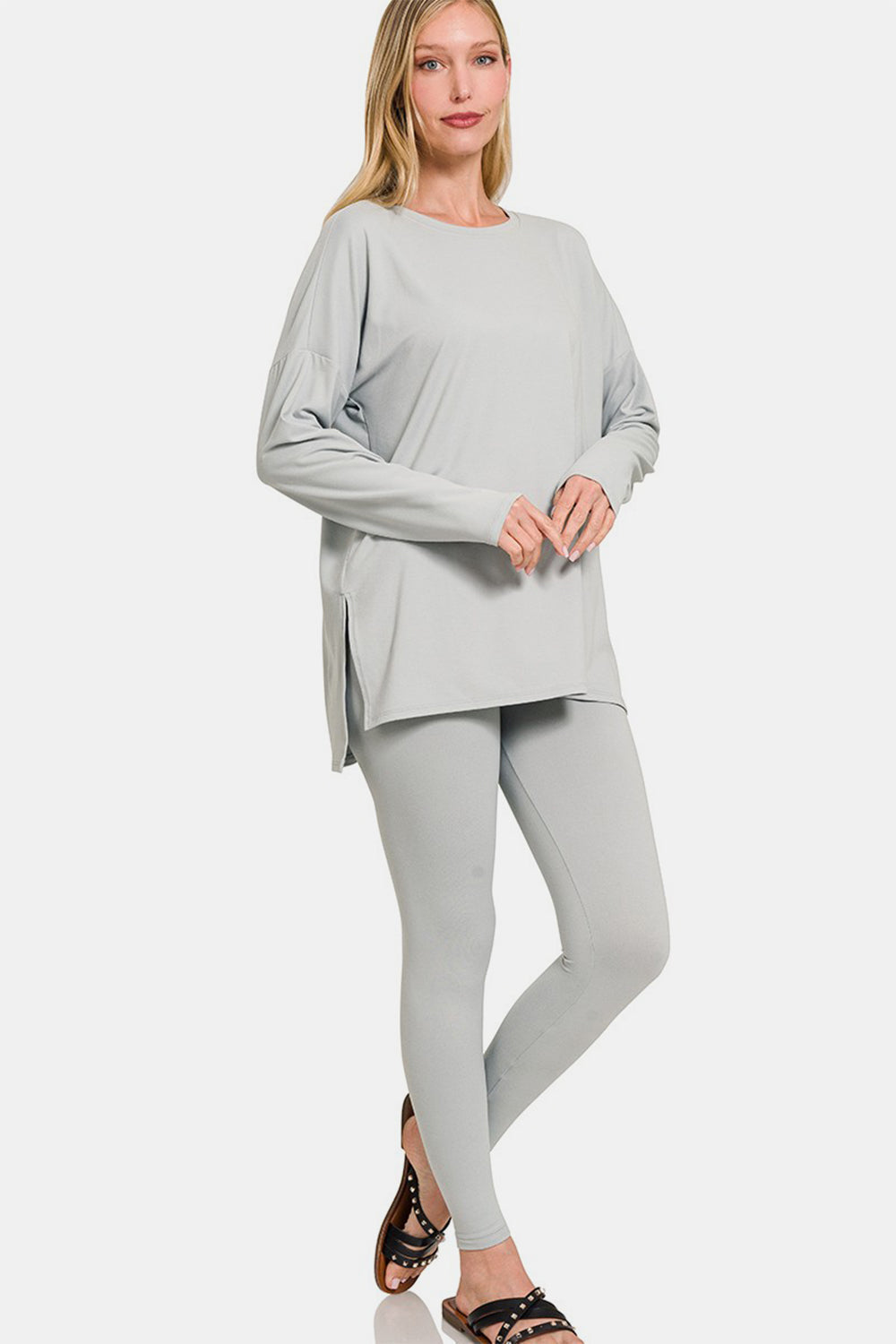 Zenana Lounge-Set aus gebürstetem Mikrofaser-Oberteil und Leggings in voller Größe