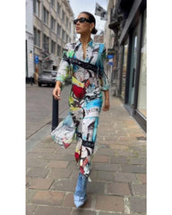 2024ss sexy lapel print casual dress