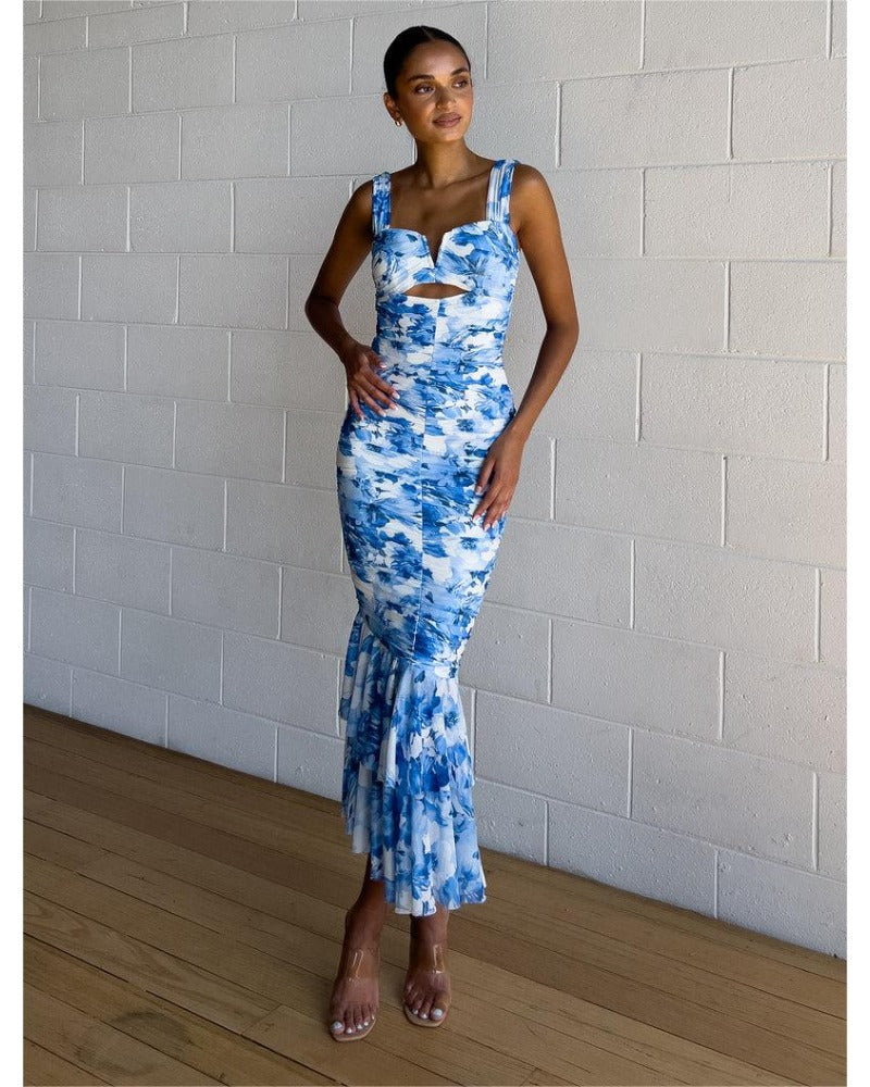 2024ss sexy wispy patchwork print dress