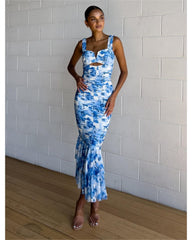 2024ss sexy wispy patchwork print dress