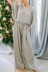 Love and Luxe Metallic Pocketed Elastic Waist Wide Leg Jumpsuit