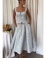 2024ss sexy halter plant print dress