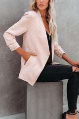 Uptown Girl Ruched Sleeves Pocketed Blazer