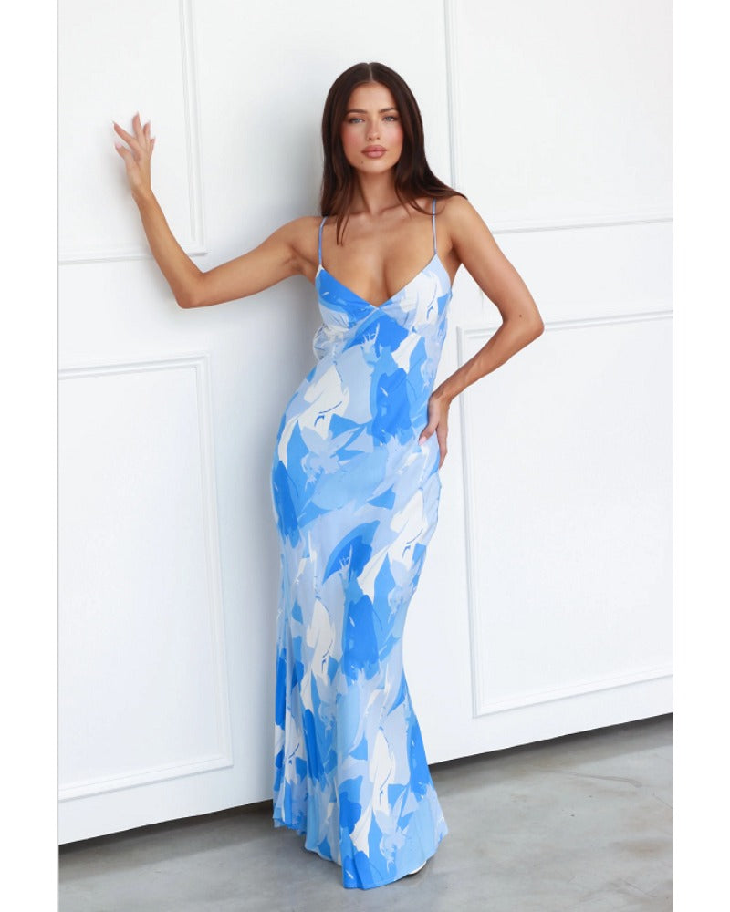 2024ss sexy camisole deep V print dress