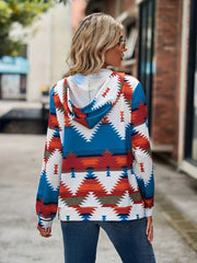 Geometrische Langarm-Kapuzenjacke mit Reißverschluss