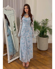 2024ss sexy See-through lace print dress