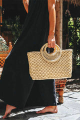 Vintage Square Handwoven Beach Straw Bag
