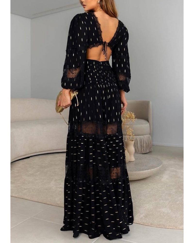 Deep V sexy sexy lace-up dress