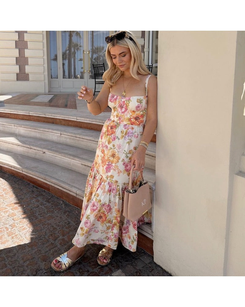 2024ss sexy halter print color matching dress