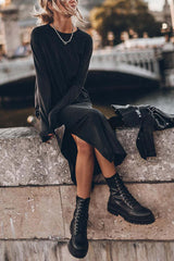 The Bedisse Cotton Blend Long Sleeve Relaxed Slit Midi Dress