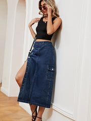 Midi-Jeansrock mit Knopfleiste