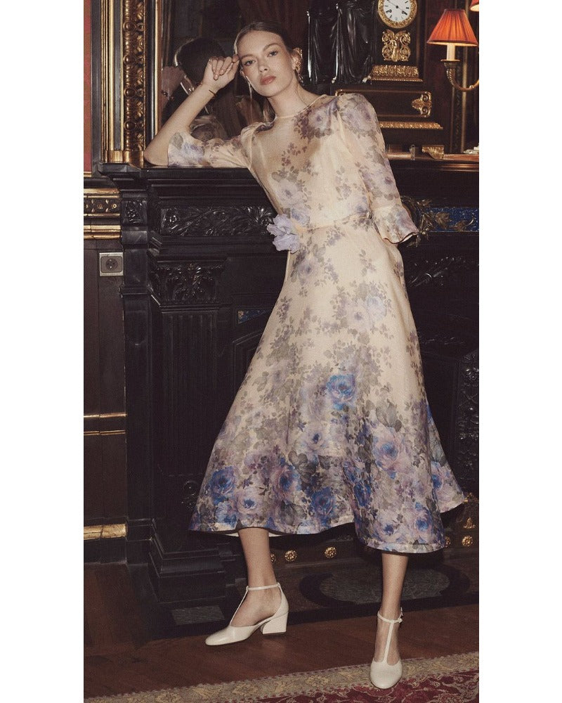 2024ss Sexy print Princess sleeve dress