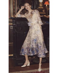2024ss Sexy print Princess sleeve dress