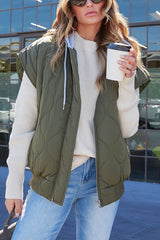 Fall and Forever Zipper Pocket Hooded Quilted Cotton Vest