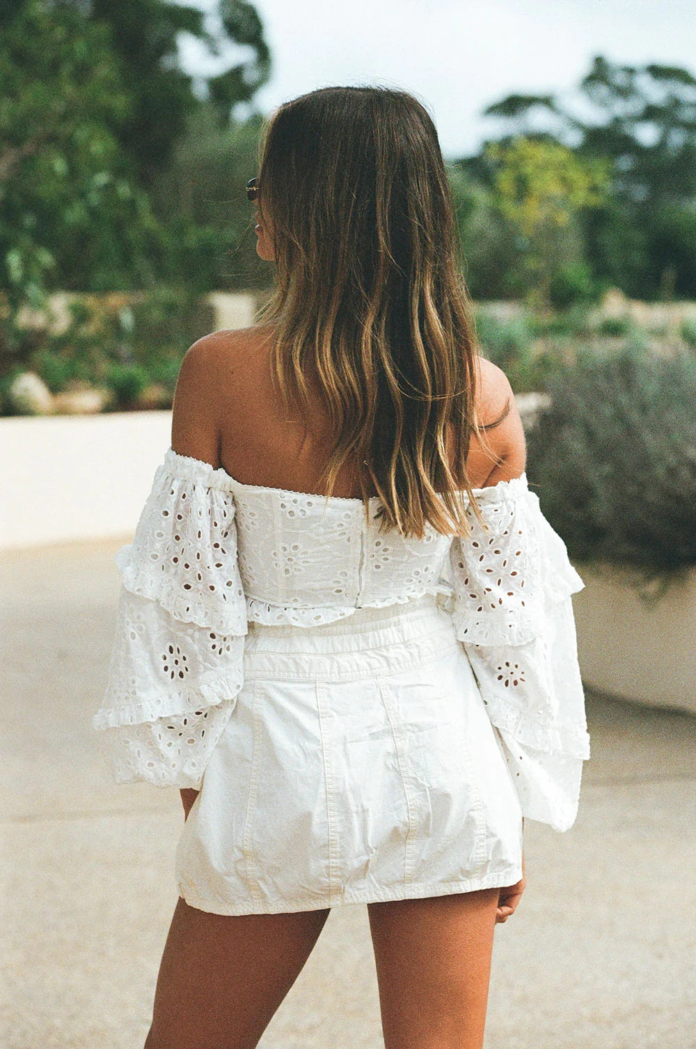 White Crochet Long Sleeves Crop Top