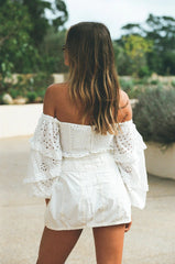 White Crochet Long Sleeves Crop Top