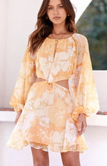 Orange Floral Chiffon Mini Dress