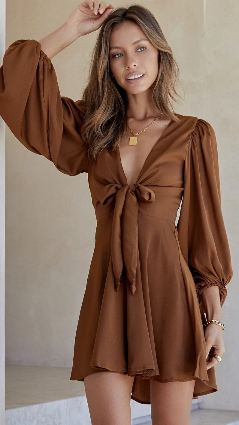 Chocolate Front Bowtie Mini Dress