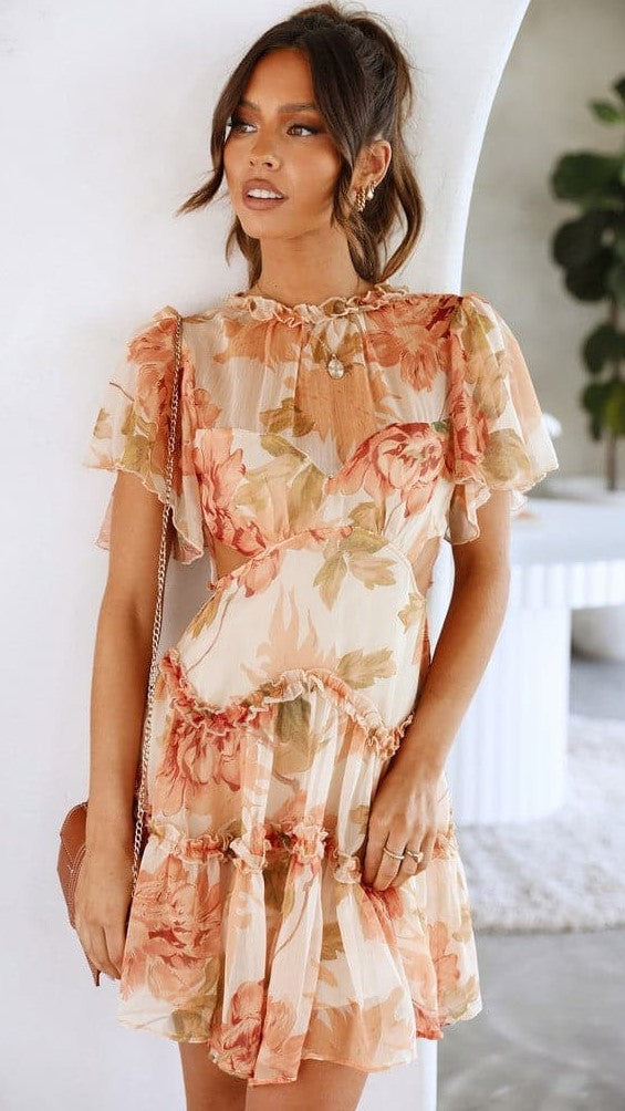 Orange Floral Mini Dress