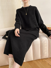 Urban Loose Long Sleeves Modern Solid Color Round-Neck Sweater Dresses