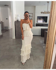 Solid color sexy breast top cake dress