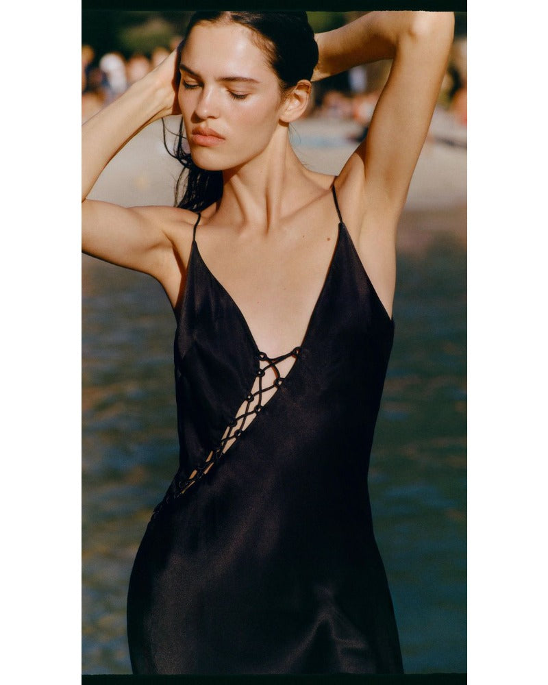 2024ss sexy deep V lace-up dress