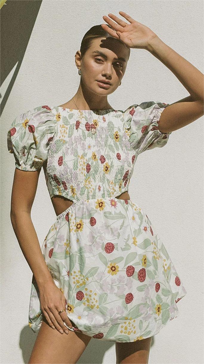 Green Floral Backless Mini Dress