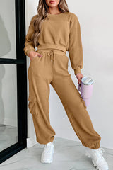 Weekend Hangs Waffle Knit Pullover and Pocket Pants Loungewear Set