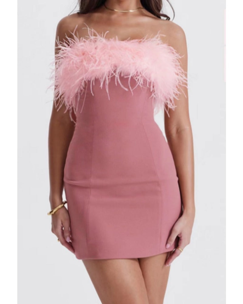 Sexy MIDI skirt with line neck feather