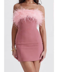 Sexy MIDI skirt with line neck feather