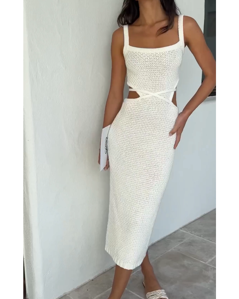 Knit halter dress with halter waist