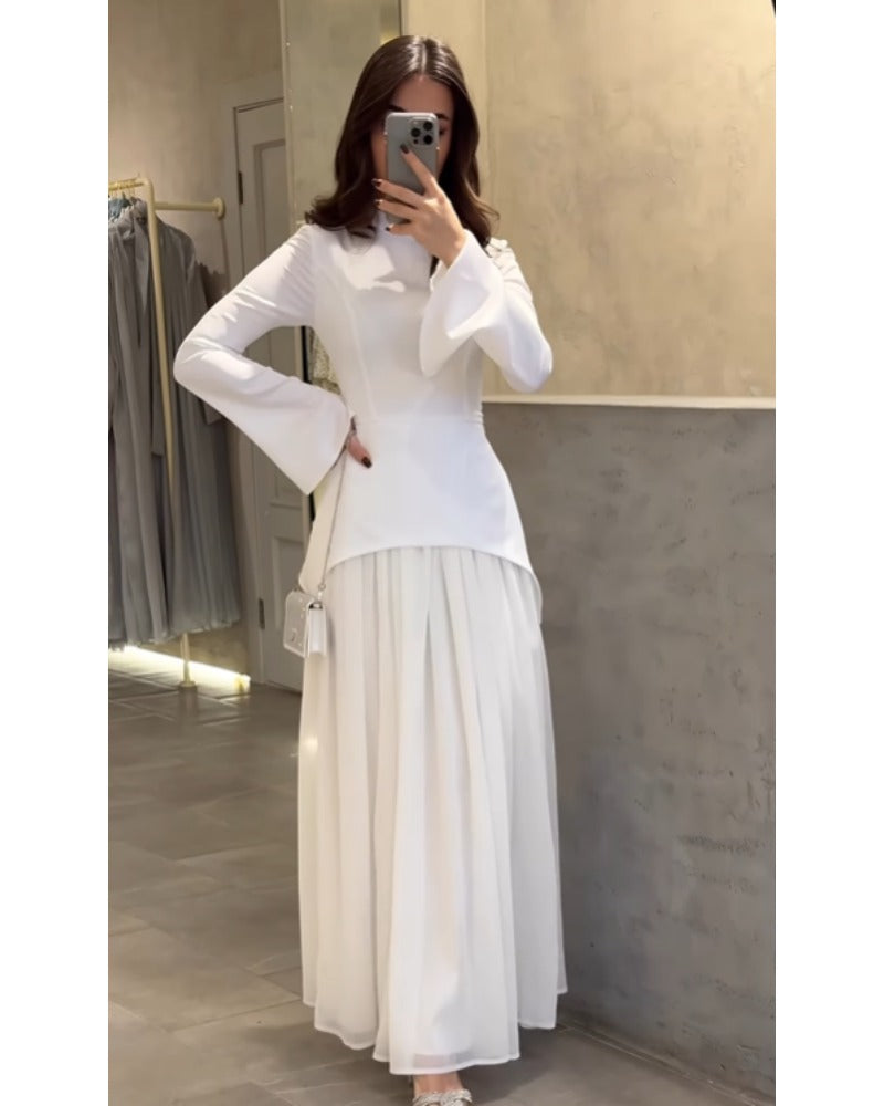 2024ss einfarbiges, sexy Patchworkkleid mit hohem Kragen 
