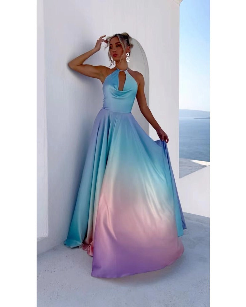 2024ss sexy neck deep V color matching dress