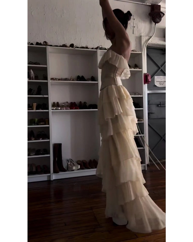 2024ss sexy strapless peplum dress