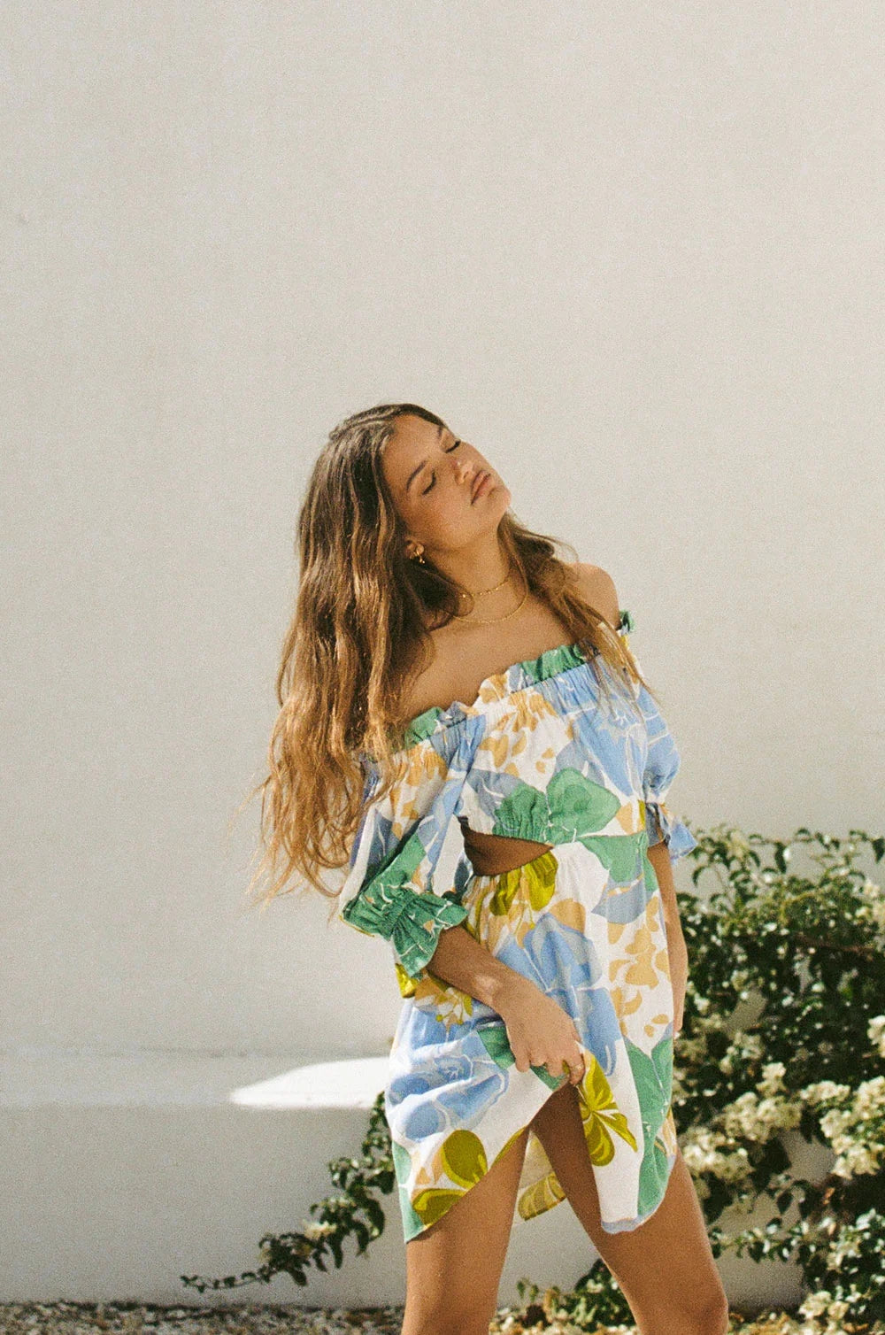 Green Floral Back-Tie Mini Dress