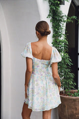 Blue Floral Cutout Mini Dress