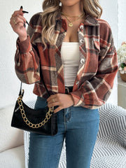 Karierte, langärmlige Jacke mit Knöpfen