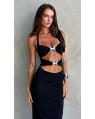 2024ss sexy black  with empty bow dress