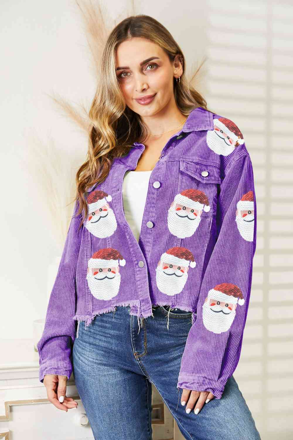 Jacke mit Weihnachtsmann-Pailletten und offenem Saum