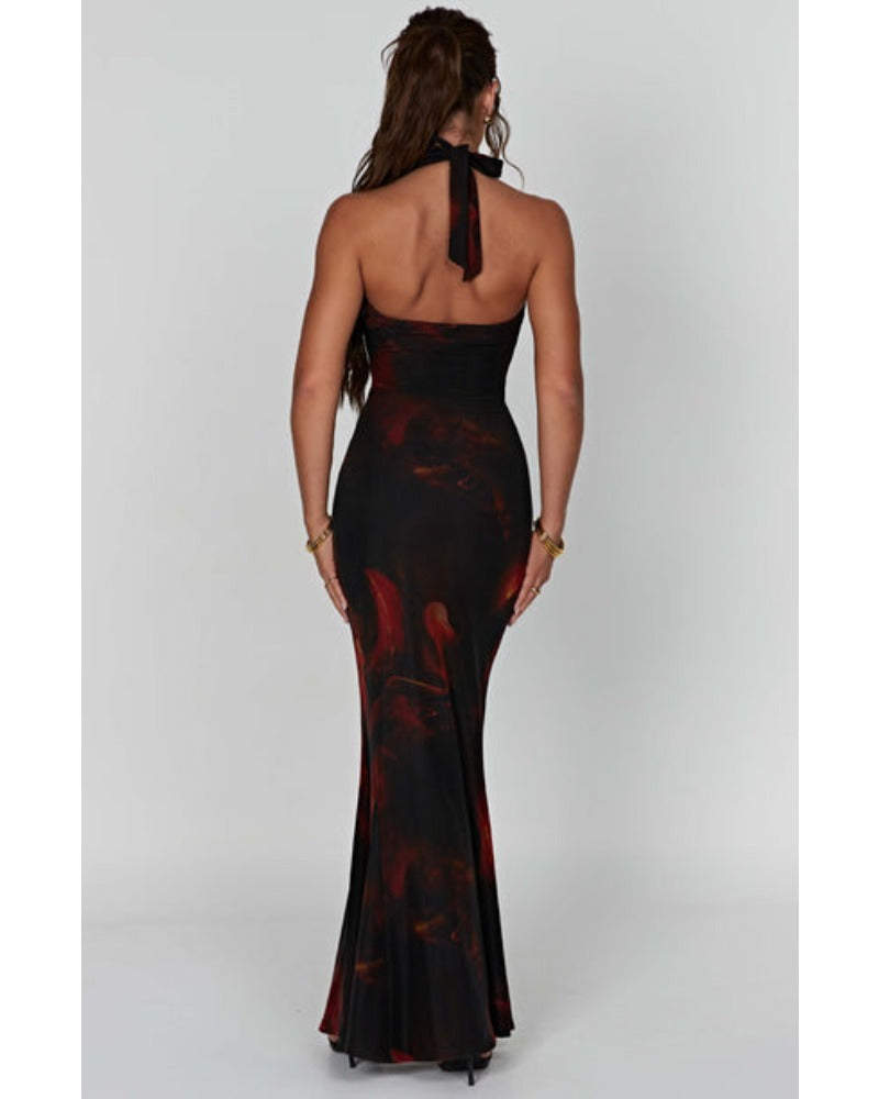 2024ss sexy halter neck deep V halter dress
