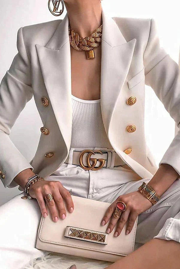 Just Go for It Metal Double Breasted Blazer