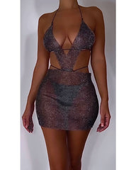 2024ss sexy halter deep V slim dress
