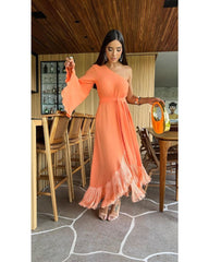 2024ss sexy slant shoulder fringe dress