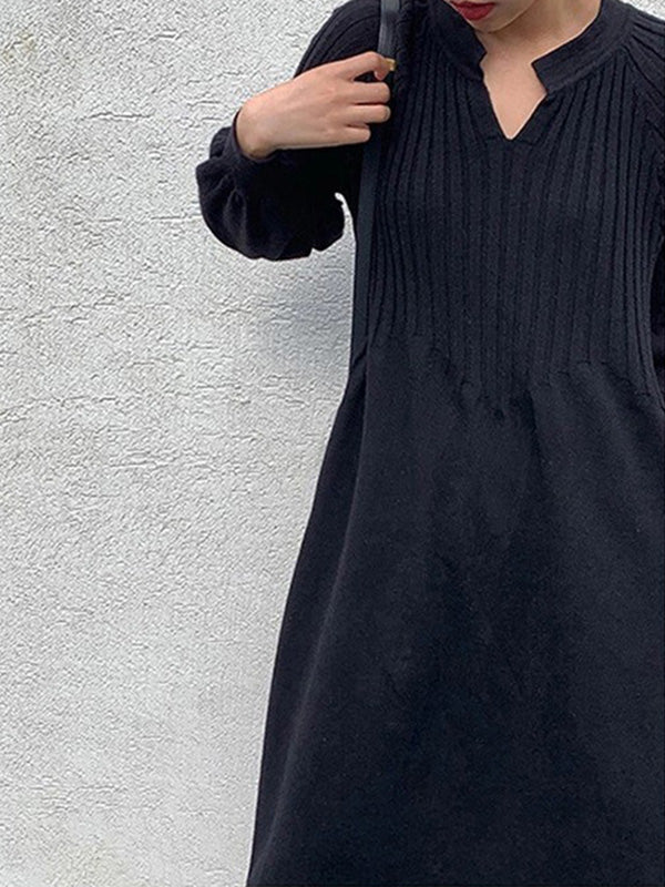 Casual Long Sleeves Solid Modern Color High-Neck Mini Dresses
